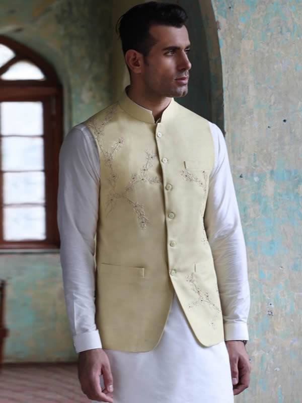 Mens Cream Embroidered Waistcoat Richmond Virginia USA Designer Waistcoats for Groom