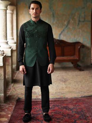 Emerald Green Heavy Embroidered Waistcoat Portsmouth Virginia USA Mens Waistcoats for Dholki