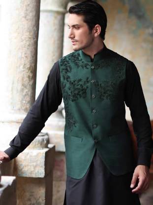 Emerald Green Heavy Embroidered Waistcoat Portsmouth Virginia USA Mens Waistcoats for Dholki