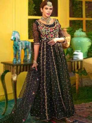 Black Anarkali Party Wear Suits Miami Florida USA Designer Kalidar Suit