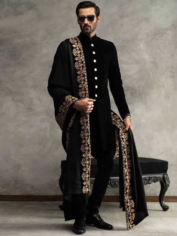 Black Menswear Sherwani Suits Birmingham UK Menswear Sherwani