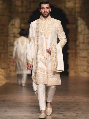 Offwhite Raw Silk Sherwani Al Rayyan Qatar Sherwani Suits