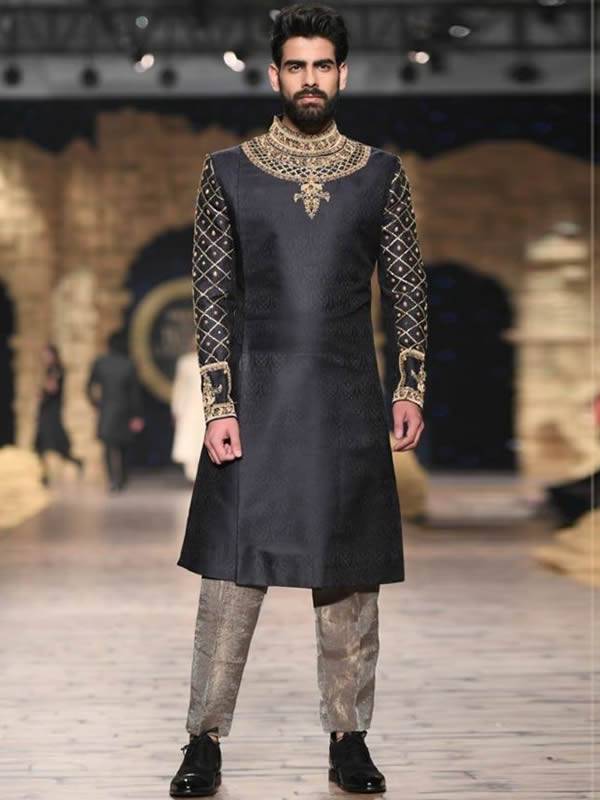 Gorgeous Jamawar Mens Sherwani Doha Qatar Sherwani Designs