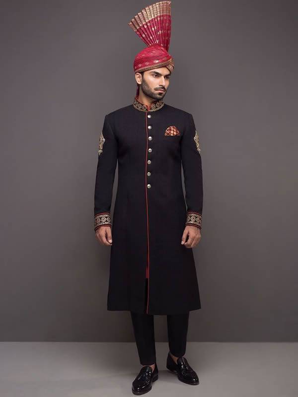 Black Classic Sherwani Bur Dubai UAE Wedding Sherwani