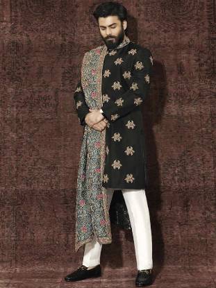 Beautiful Raw Silk Sherwani Muscat Oman Embroidered Sherwani