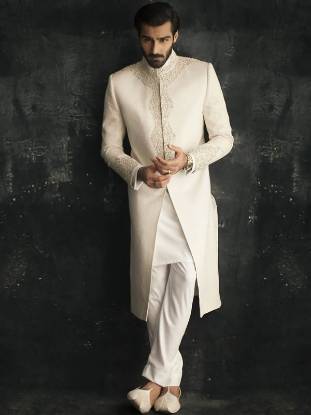 Offwhite Jamawar Sherwani New York NY Designer Men Sherwani