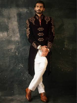 Deep Maroon Velvet Sherwani Lawrenceville New Jersey NJ USA Pakistani Sherwani