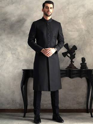 Black Classic Sherwani Basel Switzerland Traditional Sherwani