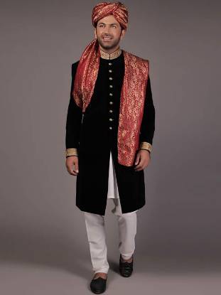 Groom Wedding Sherwani Rexdale Ontario Canada Black Sherwani in Velvet