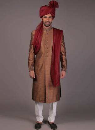 Graceful Mens Sherwani in Raw Silk Livingston London UK Embroidered Sherwani