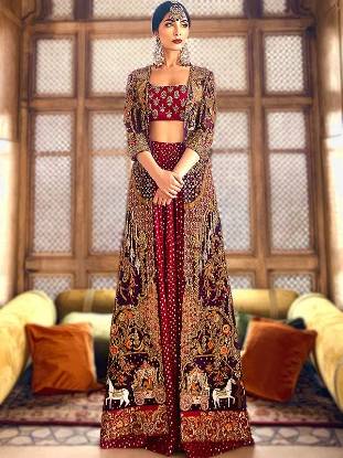 Pakistani Party Wear Lehenga With Long Jacket Top Lincolnwood Illinois USA