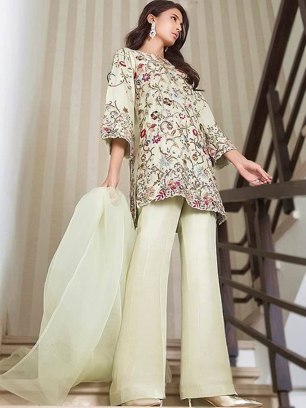 Bell bottom trouser design with shirt for women # P2718  Designer dresses  online, Trouser designs pakistani, Trouser designs