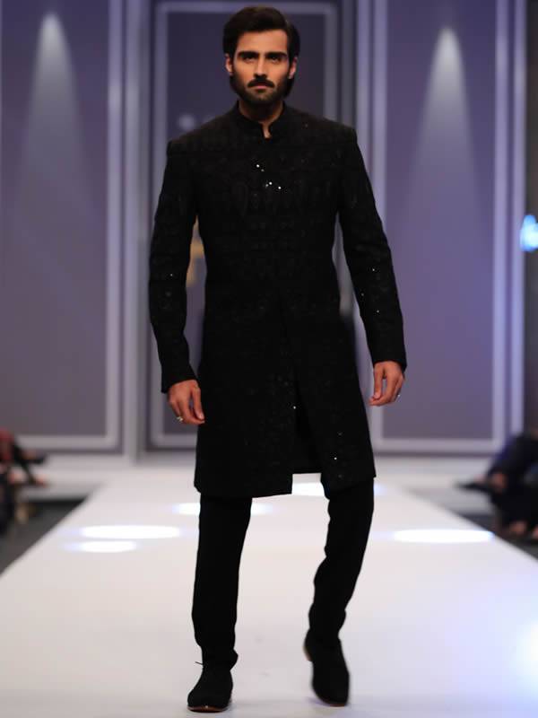 Attractive Black Sherwani in Raw Silk Los Angeles California Mens Collection 2018