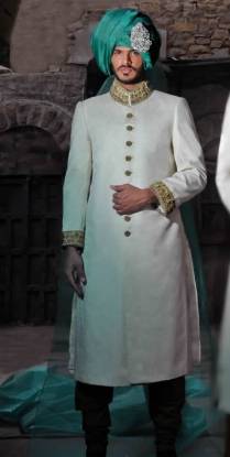 Elegant Mens Self Jamawar Sherwani Suit Bell Bar UK Sherwani Suit for Many Events