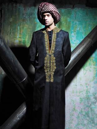 Black Jamawar Sherwani Doha Qatar Groom Wedding Suits Elegant Jamawar Sherwani 2018