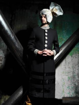 Black Raw Silk Sherwani Dahran Saudi Arabia Mens Collection 2018