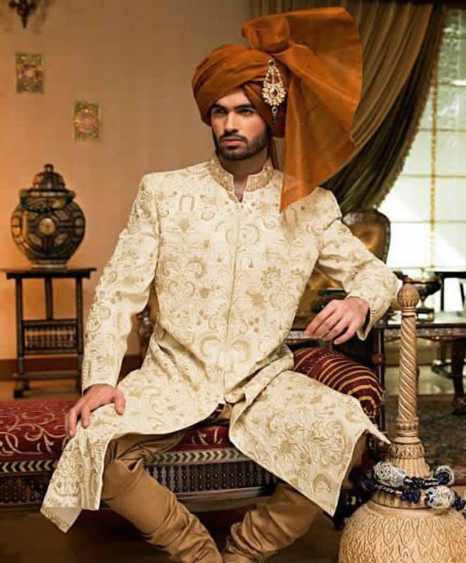 Cream Raw Silk Sherwani for Mens Designer Sherwani Pakistani Menswear 2018