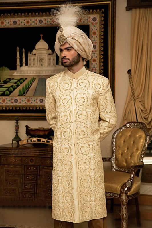 Gorgeous Groom Sherwani UK Raw Silk Embroidered Sherwani from Pakistan 2018