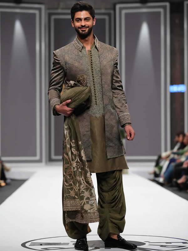 Pakistani Designer Jamawar Sherwani for Groom Wedding Sherwani
