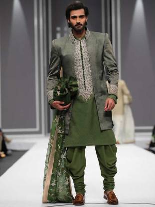 Gray Jamawar Sherwani for Grooms Pakistan Jamawar Sherwani with embroidered kurta