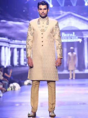 Antique White Bridegroom Sherwani Lilburn Atlanta GA USA Self Jamawar Sherwani 2018