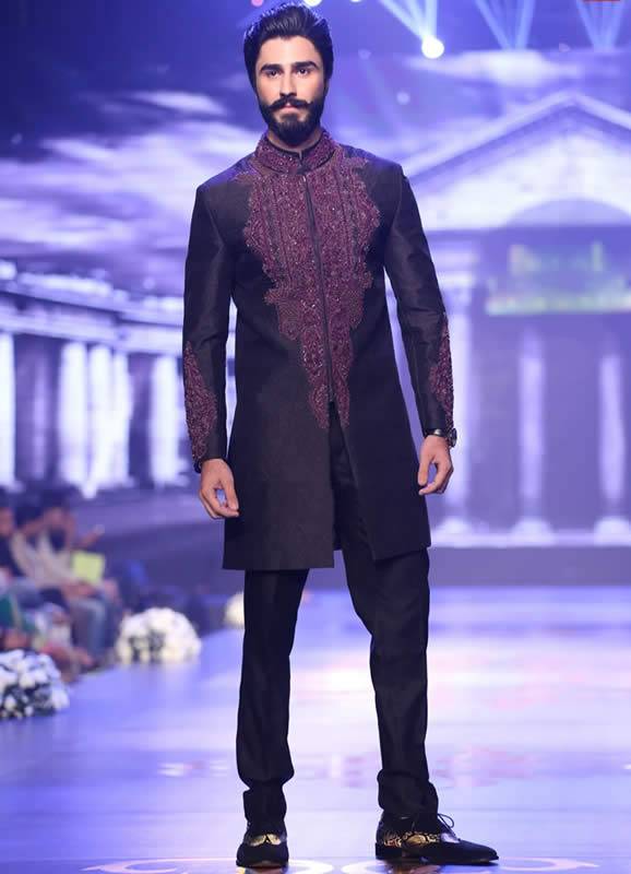 Stylish Self Jamawar Mens Sherwani Bridal Couture Week Menswear Sherwani 2018