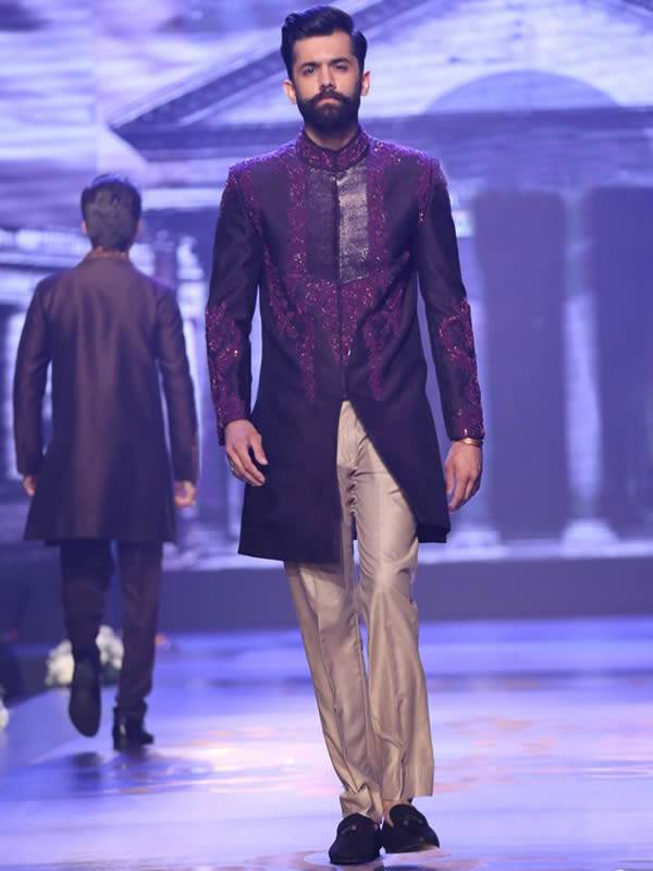 Smoke Black Brown Mens Sherwani Suits Man Sherwani Bridal Couture Week