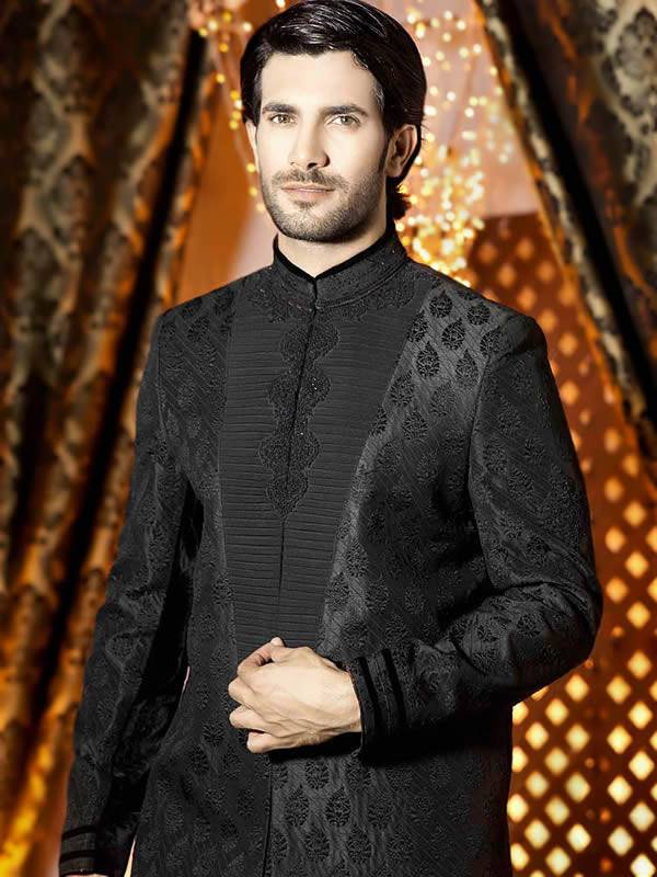 Men's Black Jamawar Sherwani Northridge California CA USA