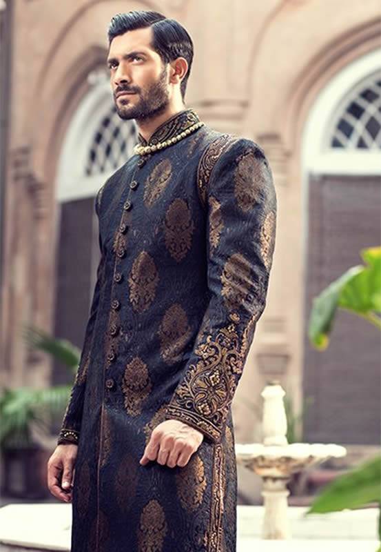 Black Sherwani Banarasi Jamawar Sherwani Boxboro Massachusetts US Men Sherwani