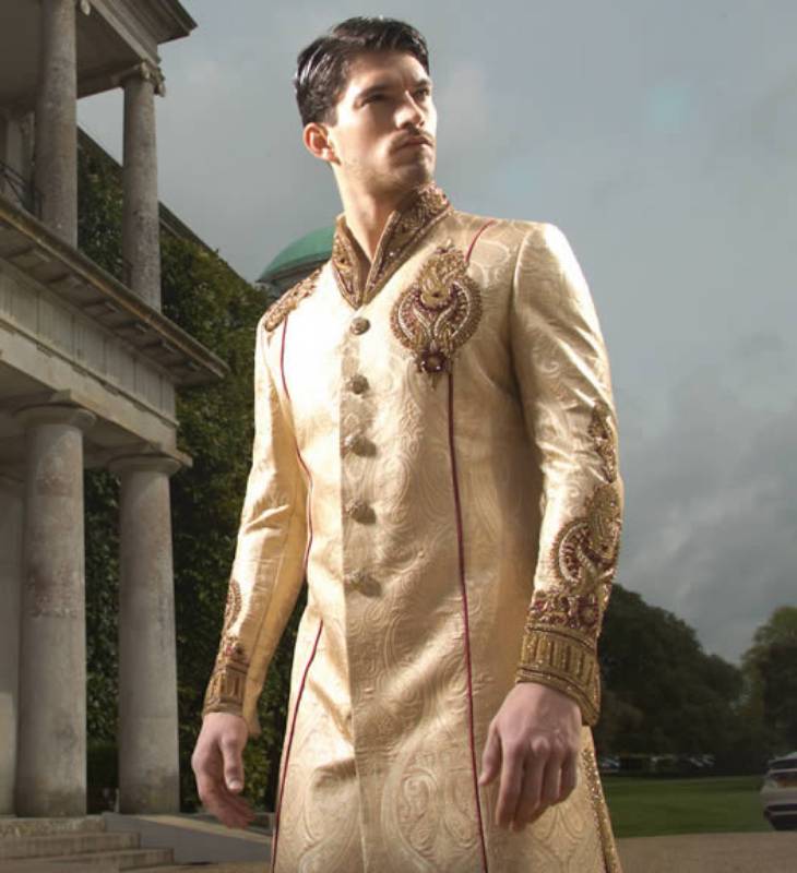 Designer Groom Sherwani in Jamawar Bath UK Groom Sherwani Suits