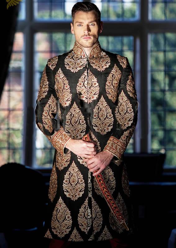 Attractive Jamawar Sherwani Buckinghamshire UK Suit Wedding Sherwani UK