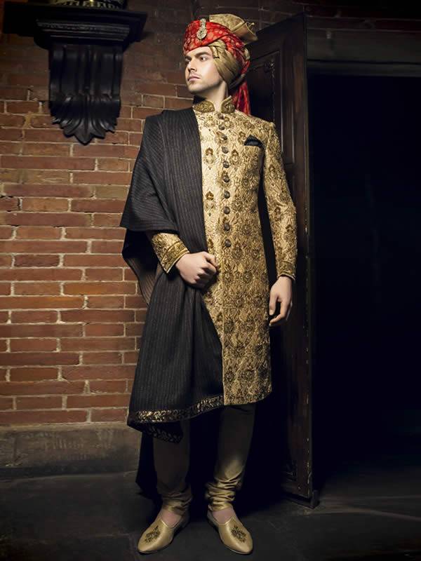 Stylish Wedding Sherwani Suits For Groom Surrey UK Banarasi Jamawar Sherwani Suit