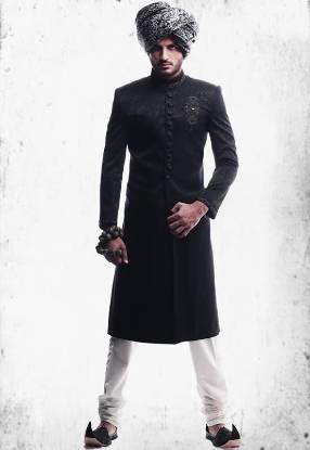 Majestic Self Jamawar Sherwani Suits Green Street UK Black Menswear Sherwani
