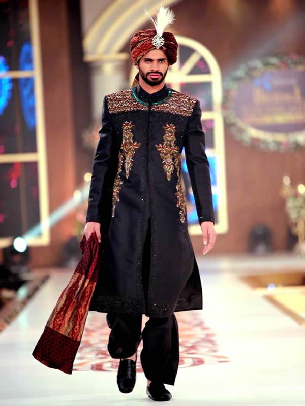 Dazzling Black Jamawar Sherwani For Groom Sharjah UAE