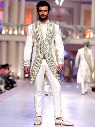 Indo Western Style White Embroidered Sherwani For Mens Houston Texas TX USA