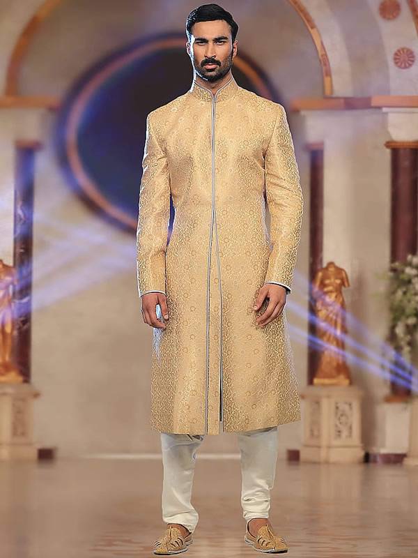 Burlywood bnarasi Jamawar Plain Sherwani For Groom Flushing New York NY US