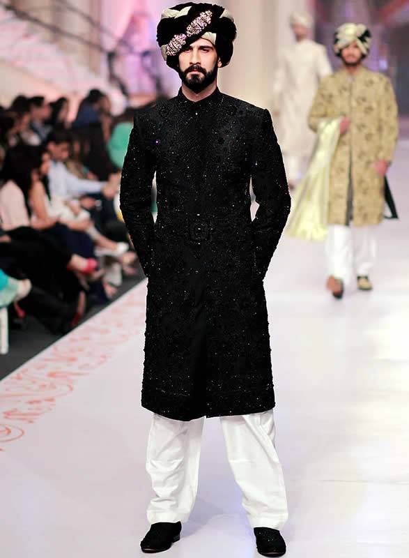 Heavy Embroidered Jamawar Sherwani in Black Forest Hills New York NY US