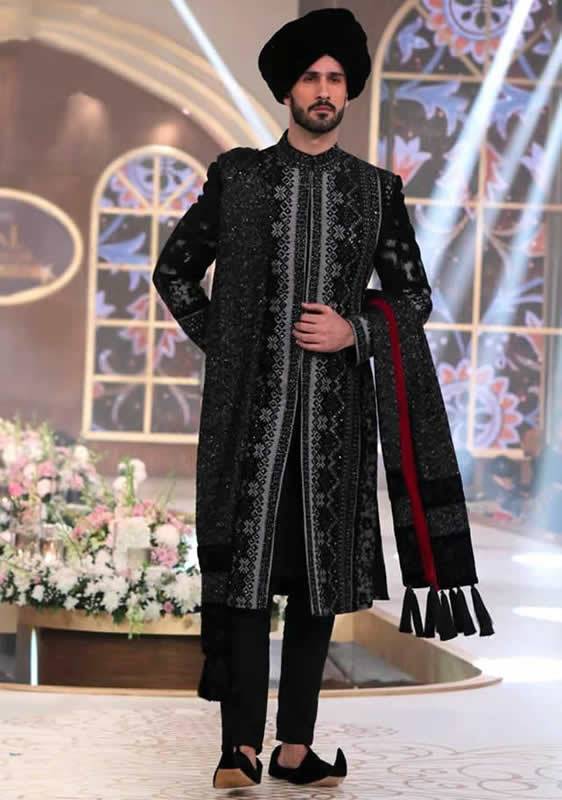 Winsome Look Black Sherwani Suit for Groom Saddle River New Jersey NJ USA