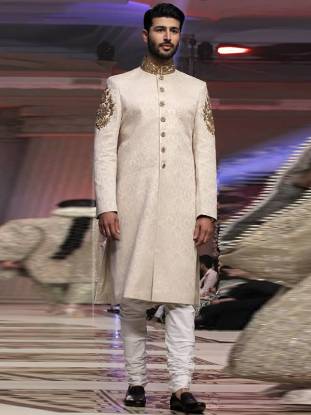 Glamorous Off-White Mens Sherwani Suit Illinois Chicago Umar Sayeed Sherwani Traditional Sherwani