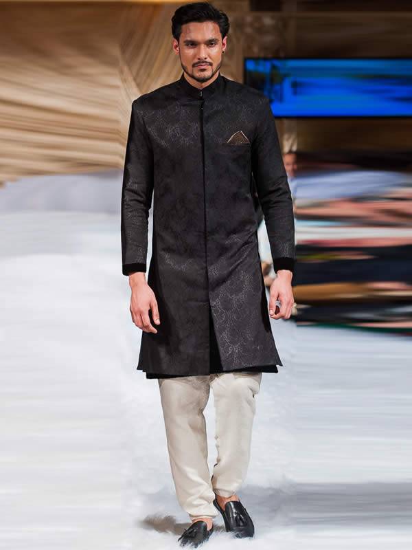 Black Jamawar Sherwani Atlanta Georgia GA Sahar Atif Sherwani Wedding Sherwani