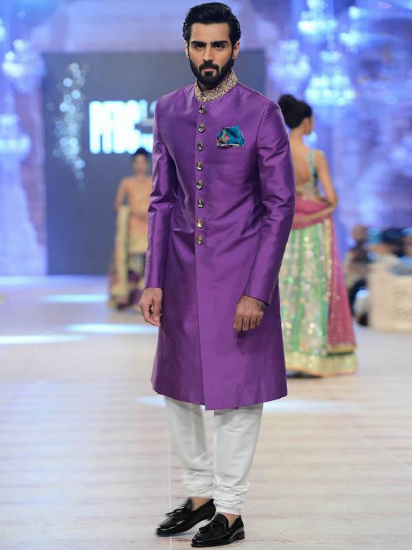 Royal Purple Raw Silk Sherwani Suit Oslo Norway Nomi Ansari Sherwani Wedding Sherwani