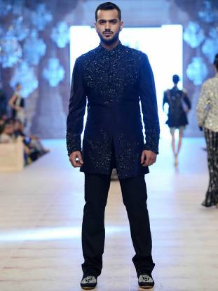 Oxford Blue Mens Sherwani Suit in Raw Silk Scotland Glasgow UK HSY Sherwani Cermony Collection 2015