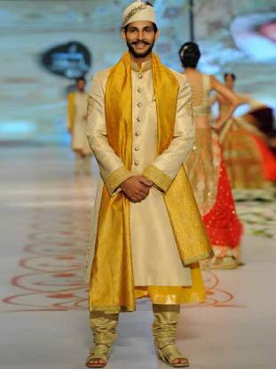 Captivating Cream Sherwani Los Angeles California Banarasi Jamawar Fabric Sherwani