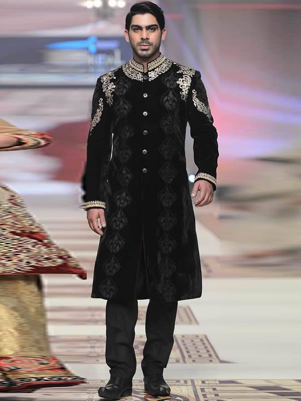 Significant Velvet Sherwani in Black Surrey London UK Asifa Nabeel Sherwani Cermony Collection 2015