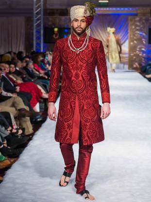 Groom Sherwani in Cornell Red Color Maryland Baltimore MD Ahsan Sherwani Cermony Collection 2015