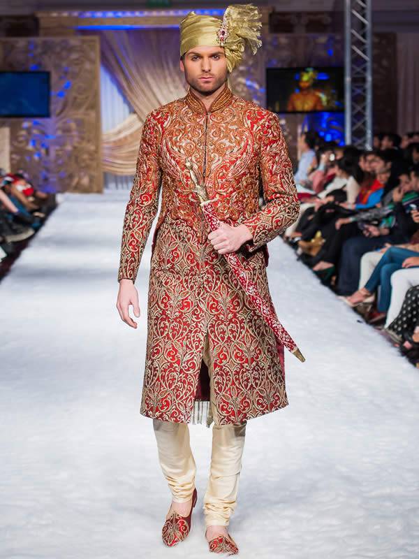 Ahsan Graceful Groom Sherwani in Raw Silk Orlando Florida USA Wedding Sherwani