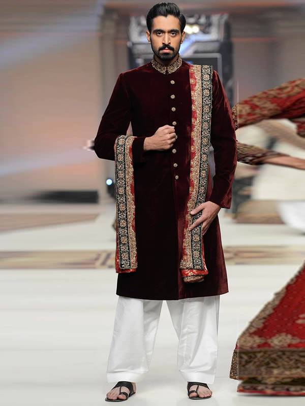 Graceful Velvet Sherwani Newcastle London UK Aisha Imran Sherwani Cermony Collection