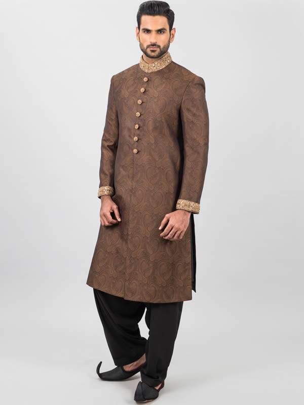 Dark Antique Brass Embellished Sherwani for Mens Jackson Heights New York NY USA Sherwani Designs