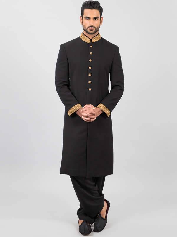 Irresistible Black Cotton Sherwani for Groom Matawan New Jersey NJ US Sherwani India