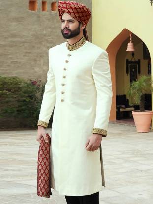 Winsome Look Embellished Groom Sherwani White Color San Francisco California CA USA Groom Sherwani